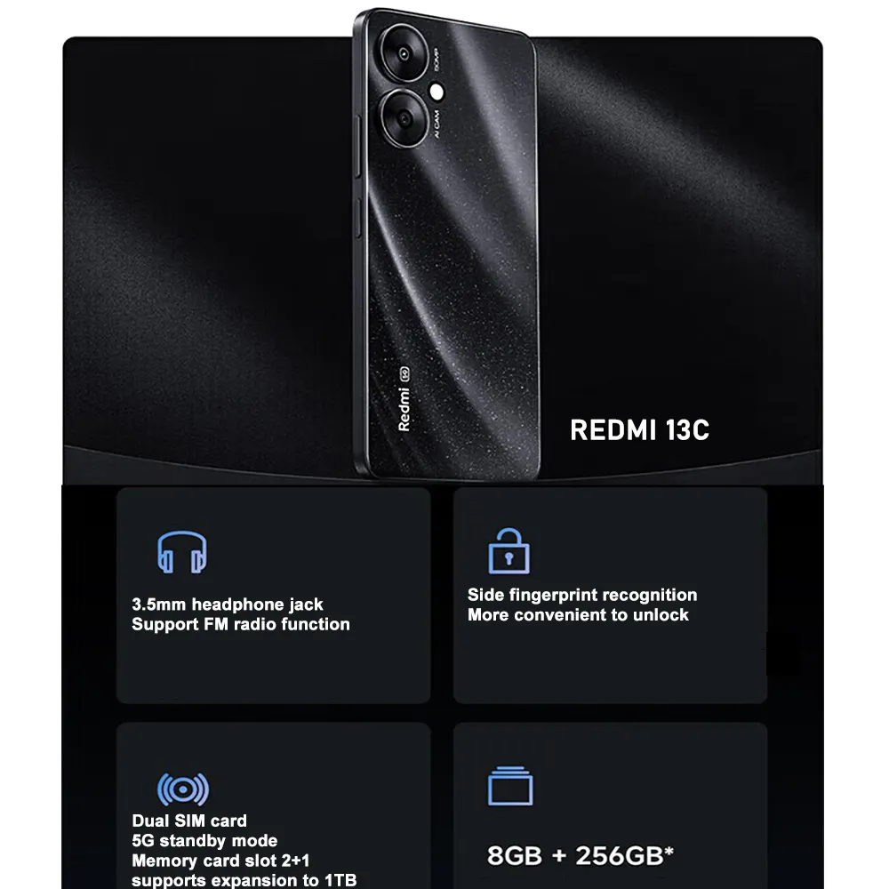 XIAOMI Redmi 13C 8GB/256GB NFC side fingerprint/facial recognition fashion smart music camera 5G mobile phone 50MP rear camera - Imagen 2