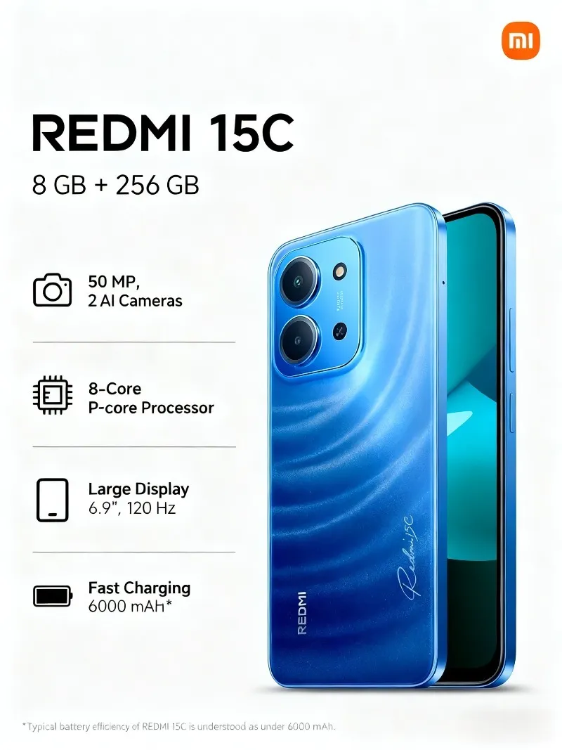 Xiaomi  Redmi 15C  Version 6.9 Inch 120Hz High Refresh Rate 50MP AI Camera 33W Fast Charging Mobile Phones Smartphone - Imagen 1