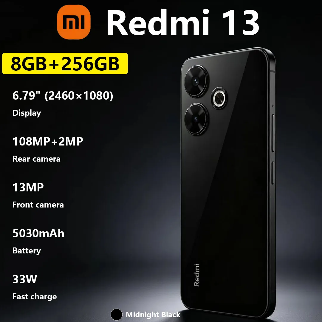 New Xiaomi Redmi 13 Mobile Phone 5030mAh Battery 33W Fast Charge 108MP Dual Camera Stylish Glass Back Design Dual SIM Smartphone - Imagen 1