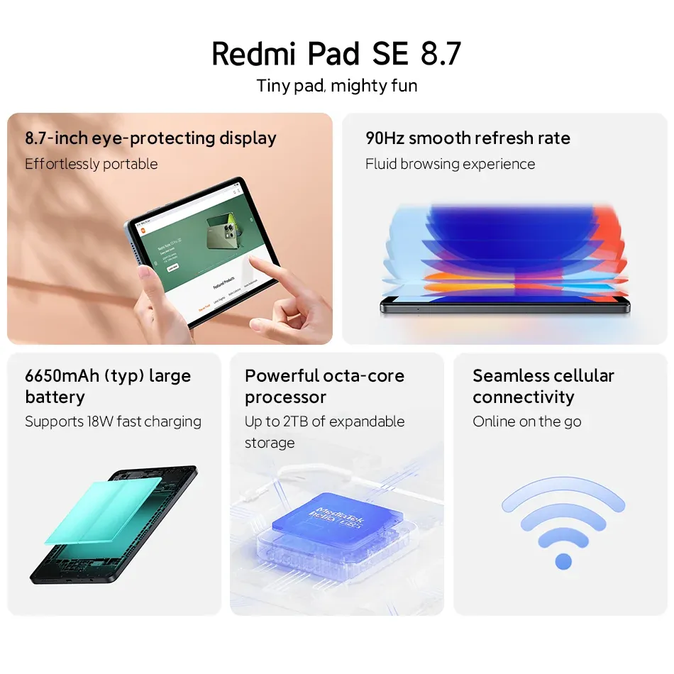 Global Version Xiaomi Redmi Pad SE 8.7 Tablet 8.7"  90HZ LCD Display MTK Helio G85 Wi-Fi 5 Dual-band  6650mAh Battery Mi Pad - Imagen 2