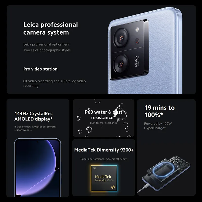 Global Version Xiaomi 13T Pro 5G Smartphone 6.67" 144Hz FHD+ AMOLED Display 50MP Leica Camera IP68 Waterproof 120W HyperCharge - Imagen 2