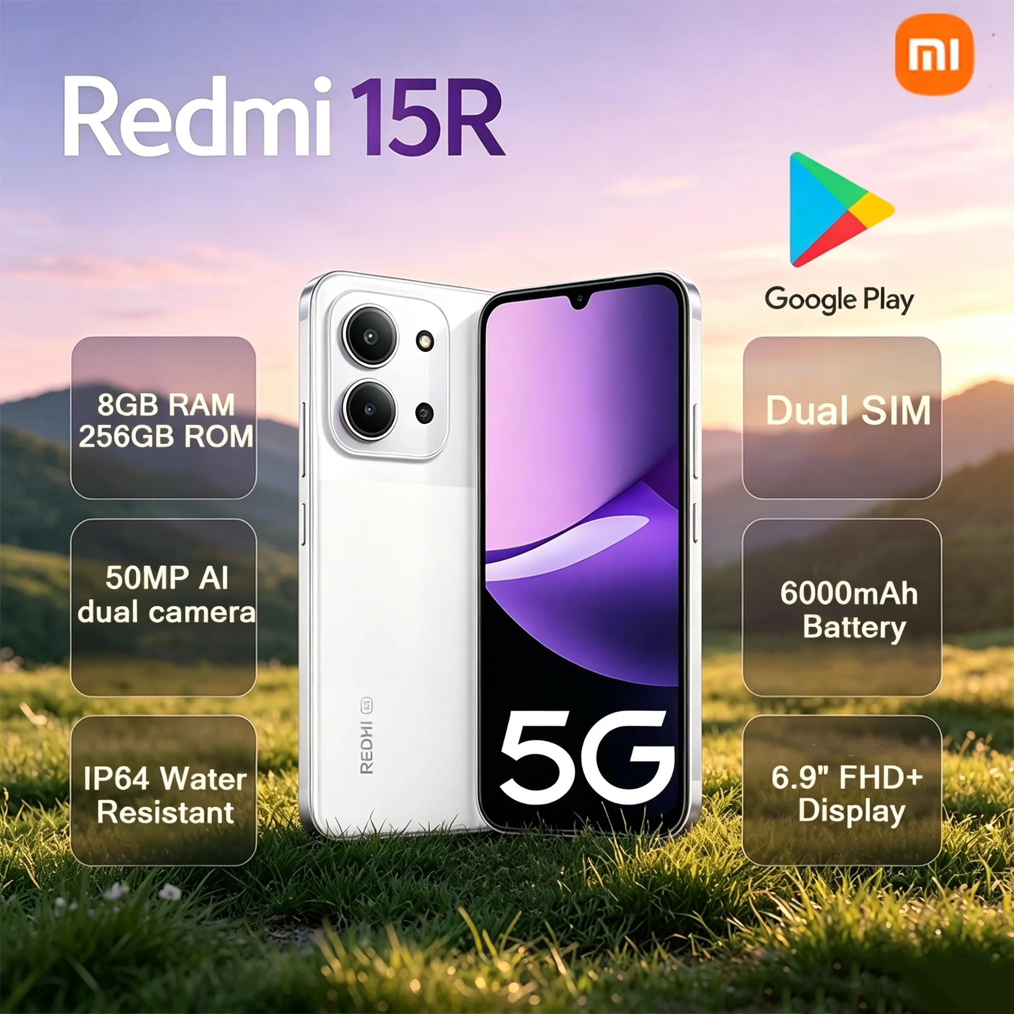 Xiaomi Redmi 15R 2026 New Unlocked Smartphone 5G Android Phone 6.9" 120Hz LCD  50MP Cam 6000mAh 33W Fast Charge Dual SIM - Imagen 1