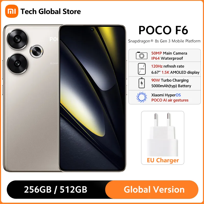 Global Version POCO F6 5G Smartphone Snapdragon 8s Gen 3 6.67" 120Hz 1.5K AMOLED DotDisplay 90W Turbo Charging 5000mAh Battery - Imagen 1