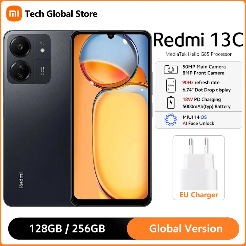 Global Version Xiaomi Redmi 13C Smartphone MediaTek Helio G85 Octa Core 6.74" 90Hz HD+ Display 50MP Main Camera 5000mAh Battery - Imagen 1