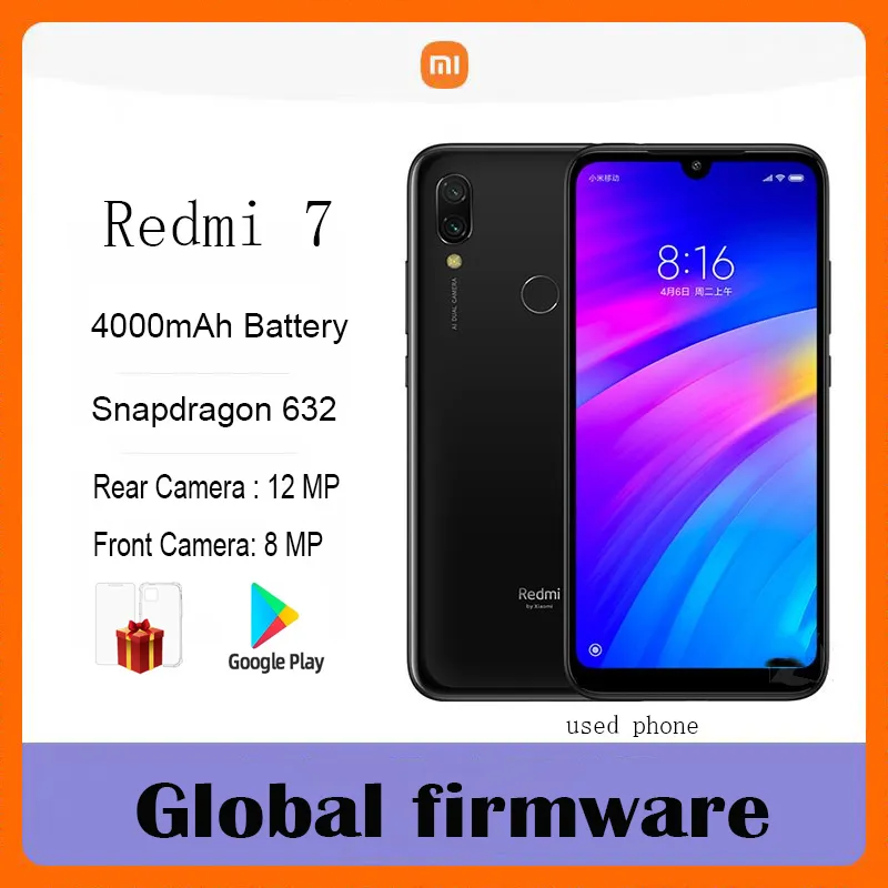 Global Firmware Xiaomi Redmi 7 Smartphone 4000 Amh 6.26 Inch 10W Charger Dual Camera Dual SIM Solt Cellphone Android  Used Phone - Imagen 1