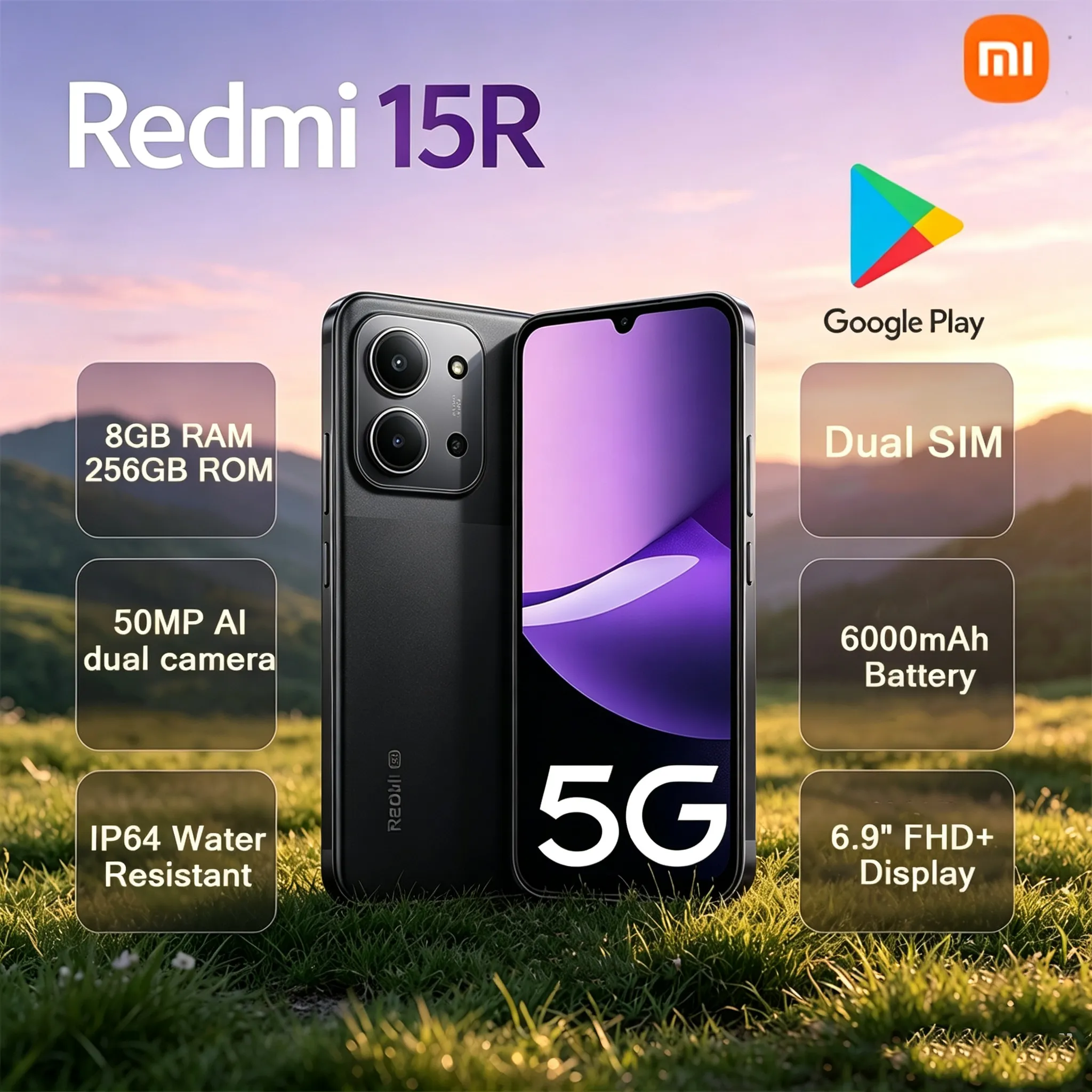Xiaomi Redmi 15R Unlocked Android 5G Smartphone 6.9 Inch 120Hz LCD Screen 50MP| 6000mAh| 33W Dual SIM Dual Standby Mobile Phone - Imagen 1