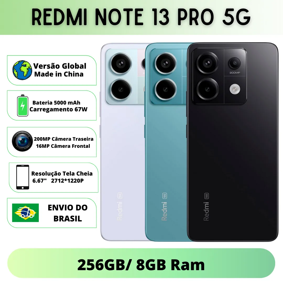Xiaomi Redmi Note 13 Pro 5G Versão Global | Smartphone 5G , ROM Global , Câmera 200MP , Carregador 67W - Imagen 1