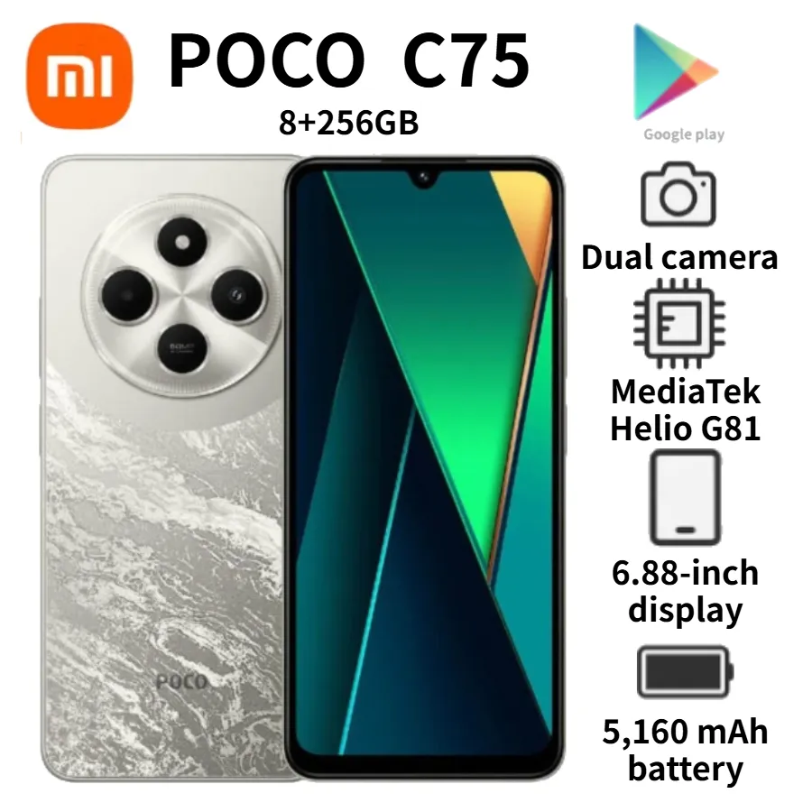 POCO C75: 6.88-inch display with a 120Hz refresh rate, 50MP AI dual camera, 5160mAh battery, 18W fast charging,  8GB RAM + 256GB - Imagen 3