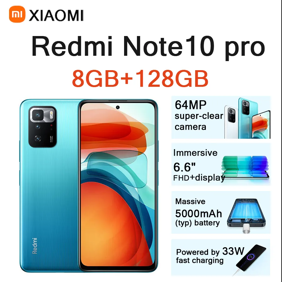 Xiaomi  Redmi Note10 pro 6.6 Inch HD Screen 8GB RAM 128GB ROM 64MP Camera 5000mAh Battery Dual SIM Unlocked Android Smartphone - Imagen 4