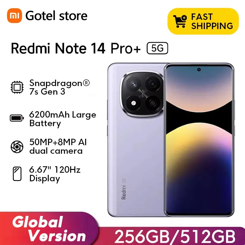 【Brand+】 Xiaomi Redmi Note 14 Pro+ 5G Smartphone 200MP AI camera Snapdragon® 7s Gen 3 120W HyperCharge 6.67 AMOLED display - Imagen 1