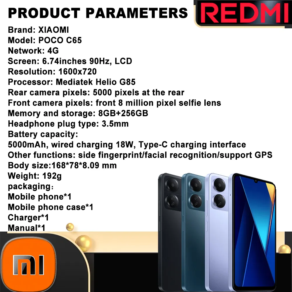 Xiaomi Poco C65 6.74-inch LCD Screen Helio G85 Processor 8 Million Front Camera Selfie Lens 8GB+256gb Memory 4G Camera Phone - Imagen 6