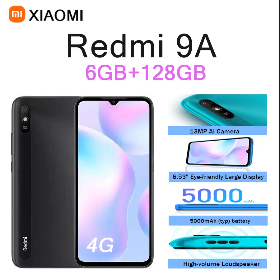  Xiaomi Redmi 9A 6GB RAM 128GB ROM 6.53 Inch HD Screen Unlocked Smartphone Long Lasting Battery Premium Android  Mobile Phone - Imagen 1