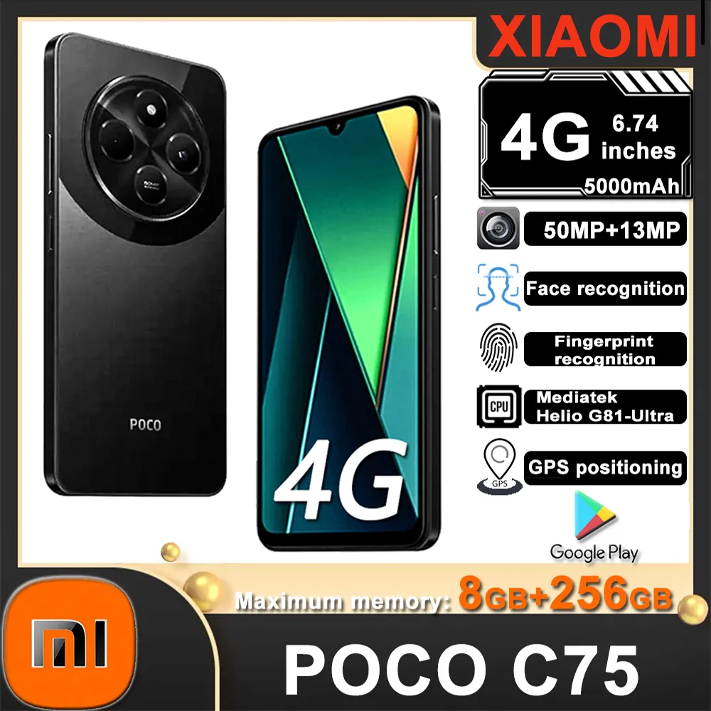 Original Xiaomi POCO C75 fashion smart phone 4g 8 million front camera selfie lens 8GB+256GB 5000mah music phone - Imagen 1