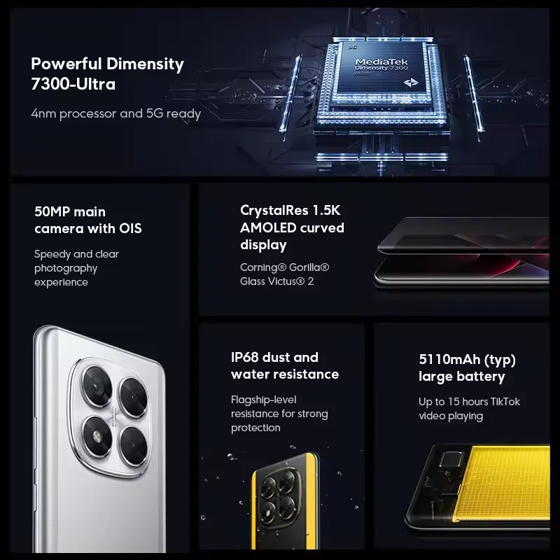 【Brand+】POCO X7 Smartphone Dimensity 7300-Ultra 6.67"120Hz AMOLED Display 45W 5110mAh 50MP Camera IP68 Xiaomi HyperOS NFC - Imagen 2