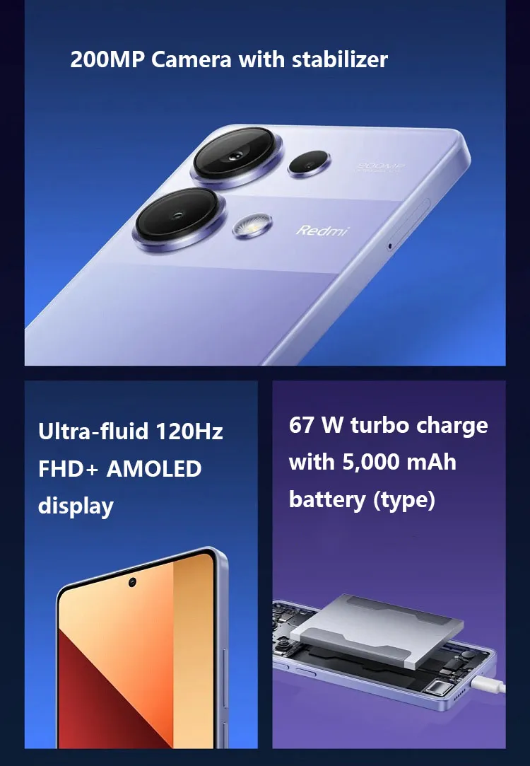 New Xiaomi Redmi Note 13pro 4G Global Smartphone 6.67" 120Hz Screen 200MP 5000mAh 67W Fast Charge Dual-SIM Gaming Mobile Phone - Imagen 2