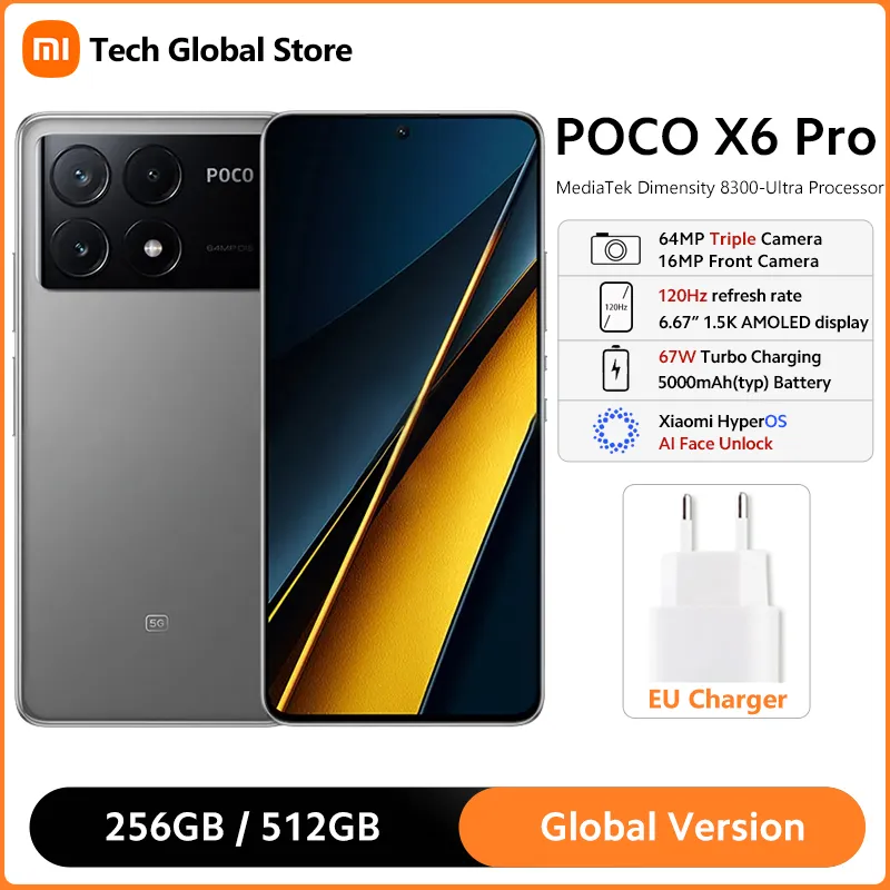 POCO X6 Pro 5G Smartphone Global Version MTK Dimensity 8300-Ultra 6.67" 120Hz AMOLED Display 64MP Triple Camera 67W Turbo Charge - Imagen 1