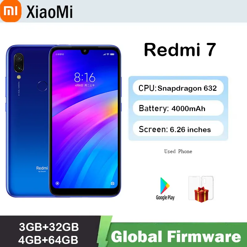 Global firmware Xiaomi Redmi 7  smartphone Dual SIM Solt Cellphone Android e Dual Camera  used phone - Imagen 1