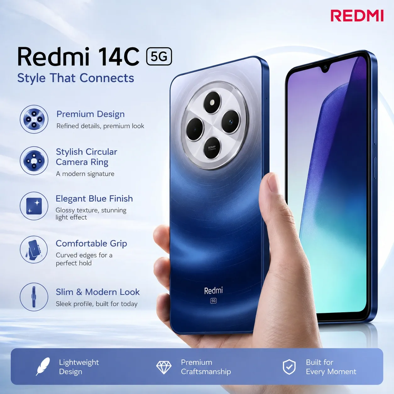 2026 new Redmi 14C Smartphone 8GB+256GB, 6.88'' 120Hz Display, 50MP AI Camera, 5160mAh Battery, Helio G81-Ultra, Xiaomi HyperOS - Imagen 2