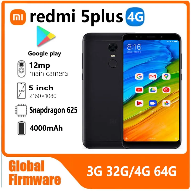 Xiaomi Redmi 5 plus Global firmware Smartphone Cellphone 4000mah Dual SIM Fingerprint Recognition Snapdragon 625 used phone - Imagen 1