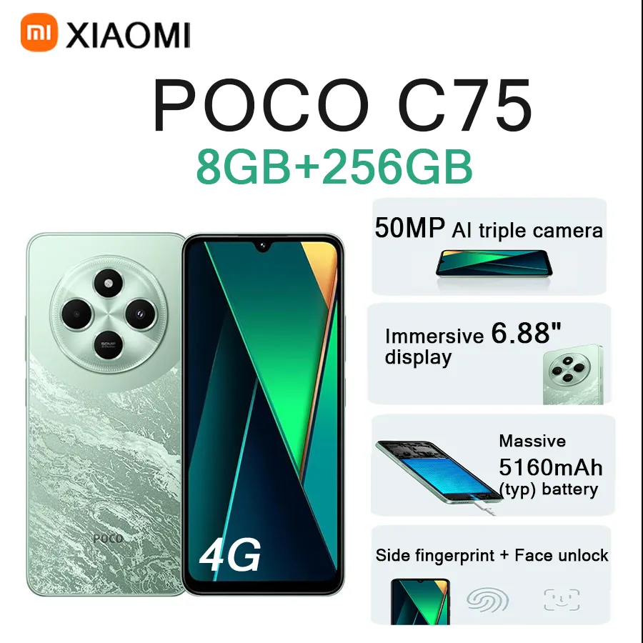 Xiaomi POCO C75 6.88" 120Hz Display 8GB+256GB 50MP Ultra-Clear Cam 5160mAh Battery 4G Dual SIM Unlocked Smartphone - Imagen 3