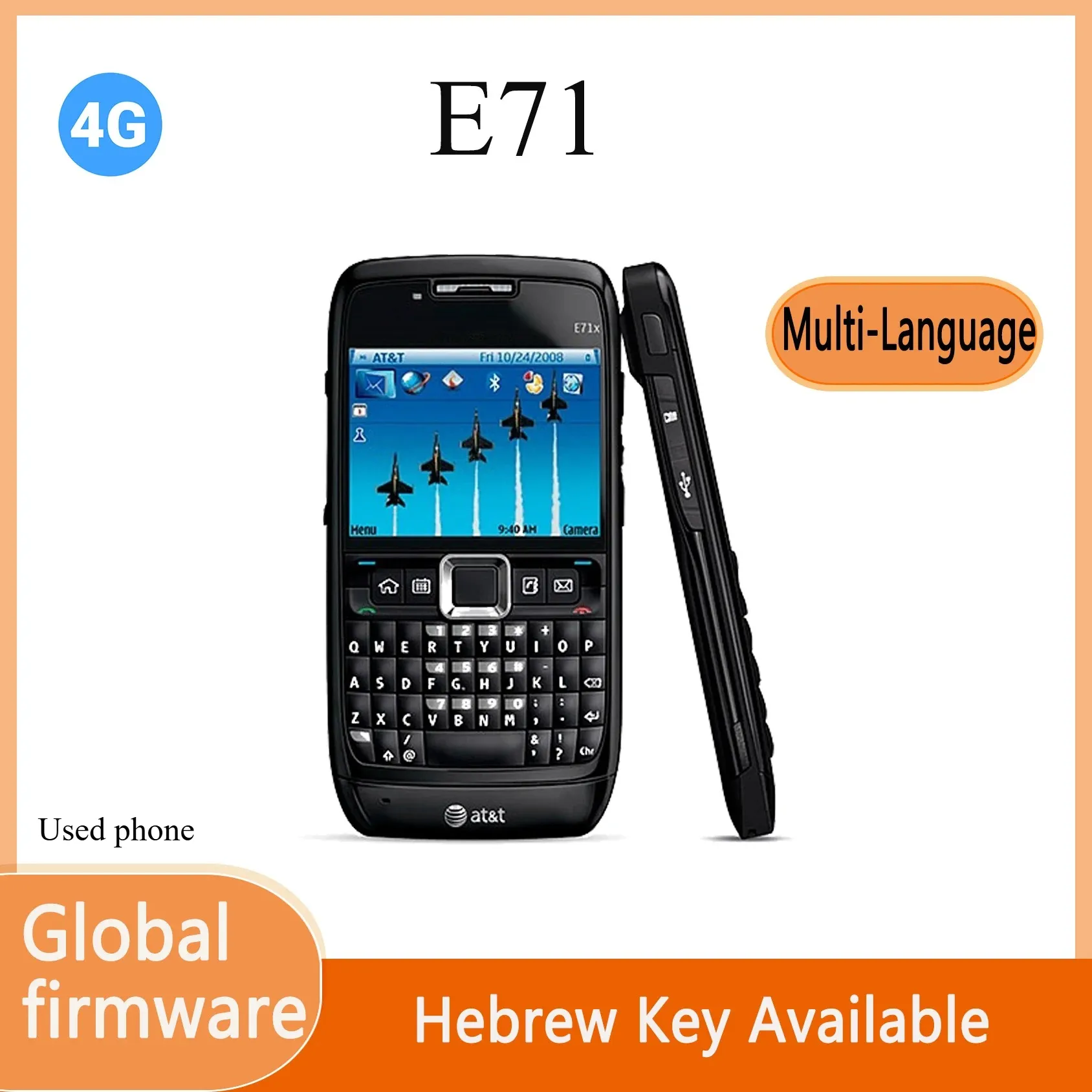 Finland made E71  Cell Phone GSM 2G 3G Unlocked 3.2MP camera 240x320 Display  multi-language used phone - Imagen 1