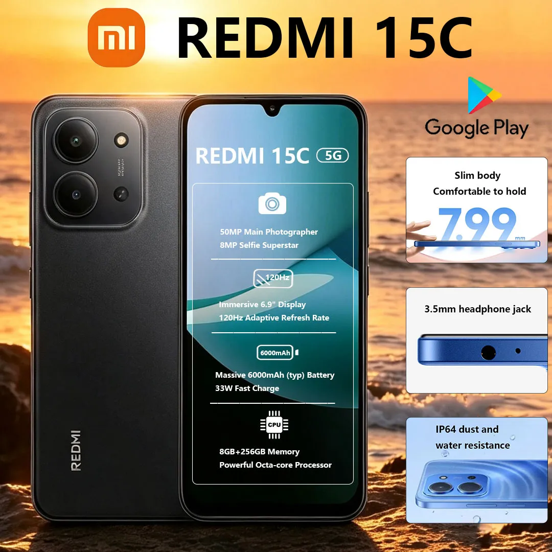 New Xiaomi Redmi 15C 5G Smartphone 6.9" Eye-protecting Screen 6000mAh Battery 33W Charging Global Version Dual-SIM Gaming Phone - Imagen 1