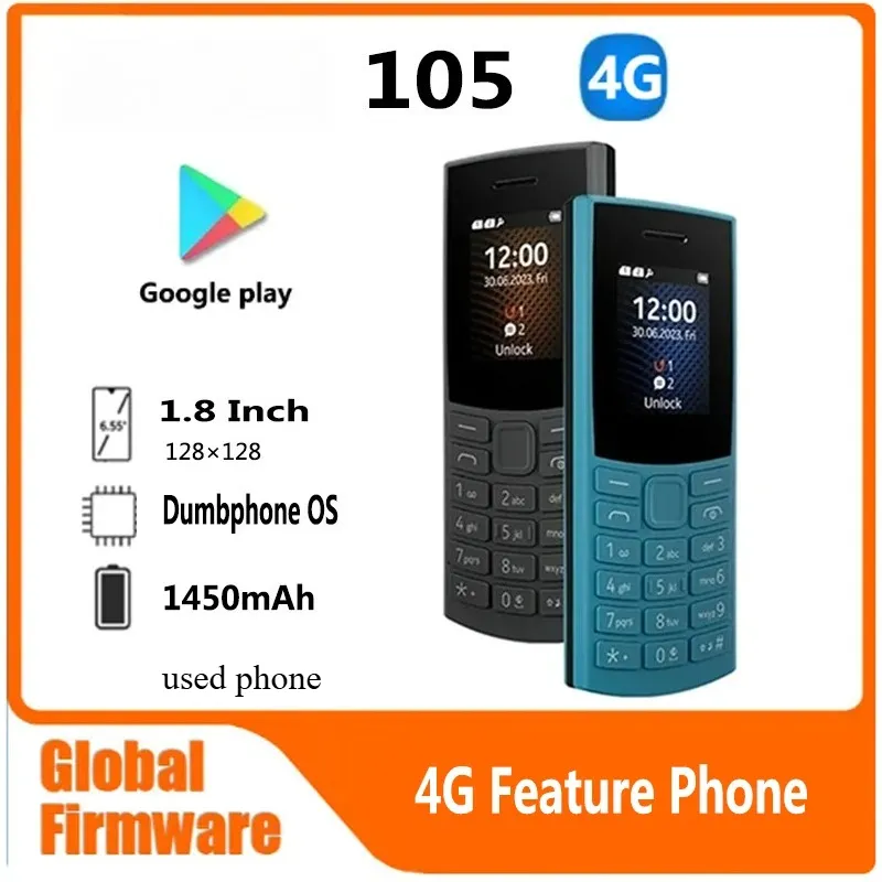 Finland Made105 4G 2023 Feature Phone Dual SIM 1.8" Bluetooth 5.0 Battery FM Radio Call Recording Hebrew Keyboard Available - Imagen 1