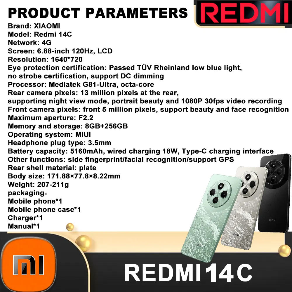 XIAOMI Redmi 14C 4G smart phone 6.88 inches support night view mode portrait beauty fashion camera phone 5160mAh 18W Type-C - Imagen 6