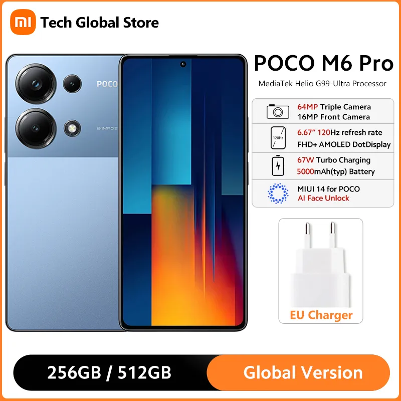 Global Version POCO M6 Pro Smartphone MTK Helio G99 Ultra 6.67" 120Hz AMOLED DotDisplay 64MP AI Triple Camera 67W Turbo Charging - Imagen 1