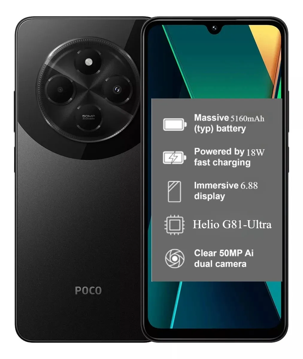 Poco C75  G81-Ultra Xiaomi hyperos 50MP AI dual camera 5160mAh NFC battery 6.88 '120Hz Display - Imagen 1