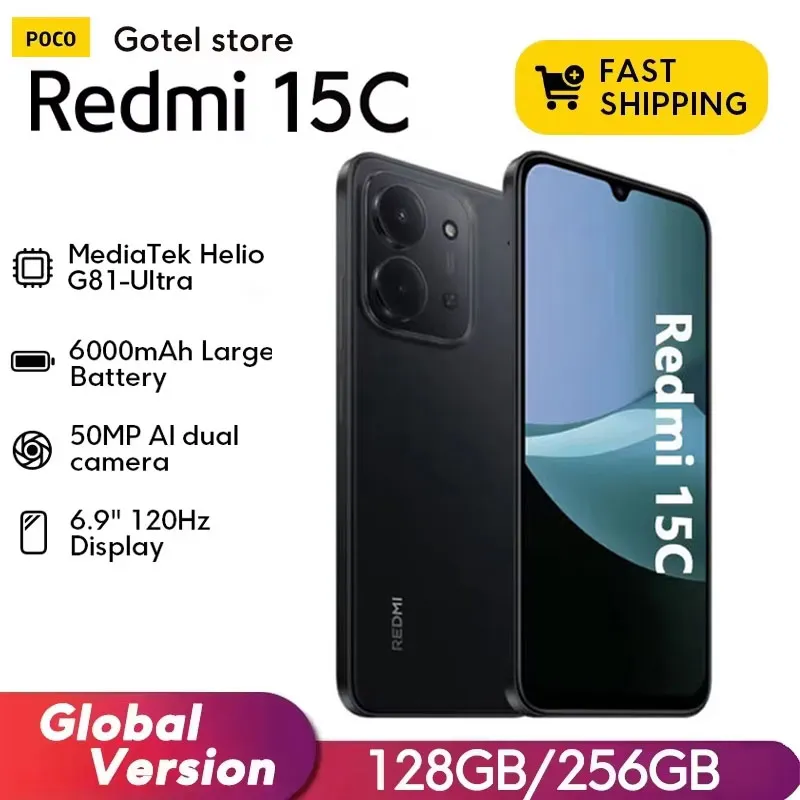【Brand+】Xiaomi Redmi 15C Global Version 50MP main camera 120Hz 6.9" Dot Drop display 33W charging MediaTek Helio G81-Ultra - Imagen 1