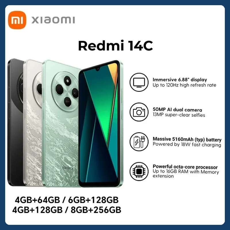 Xiaomi Redmi 14C Smartphone Immersion 6.88'' 120Hz Display 50MP AI Dual Camera Massive 5160mAh Battery Smartphone Mobile Phones - Imagen 1